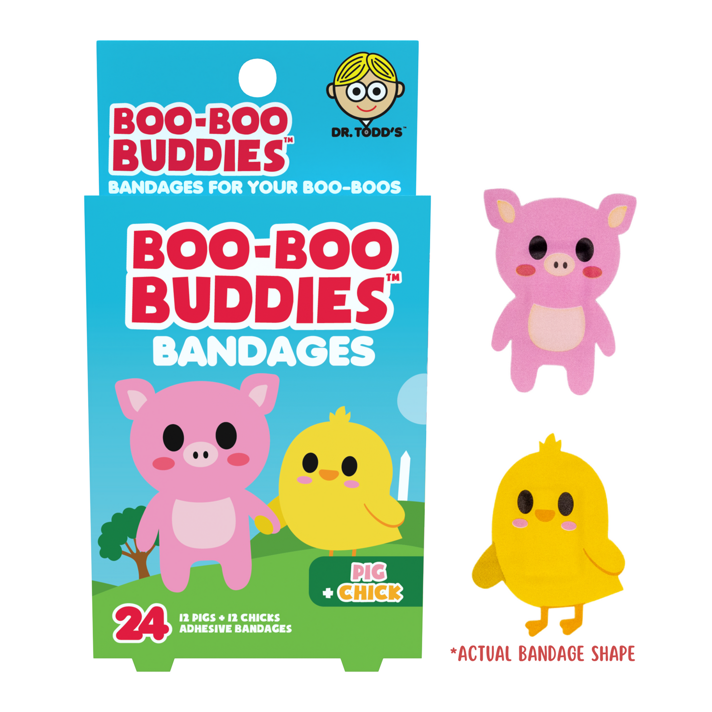 Kids Bandages – Pig + Chick (24 Count, Latex-Free)
