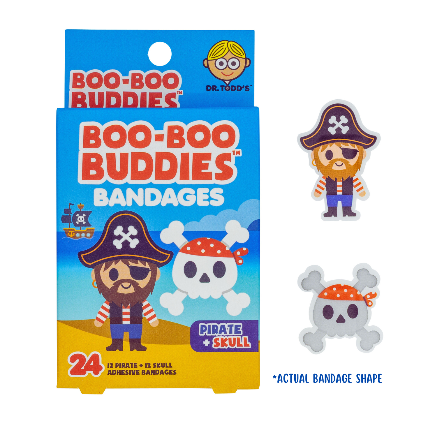 Kids Bandages – Pirate + Skull (24 Count, Latex-Free)