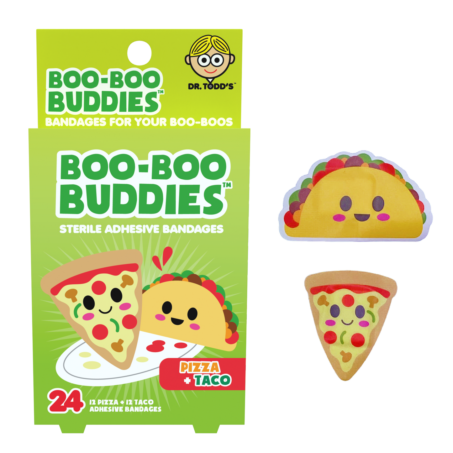 Kids Bandages – Pizza + Taco (24 Count, Latex-Free)