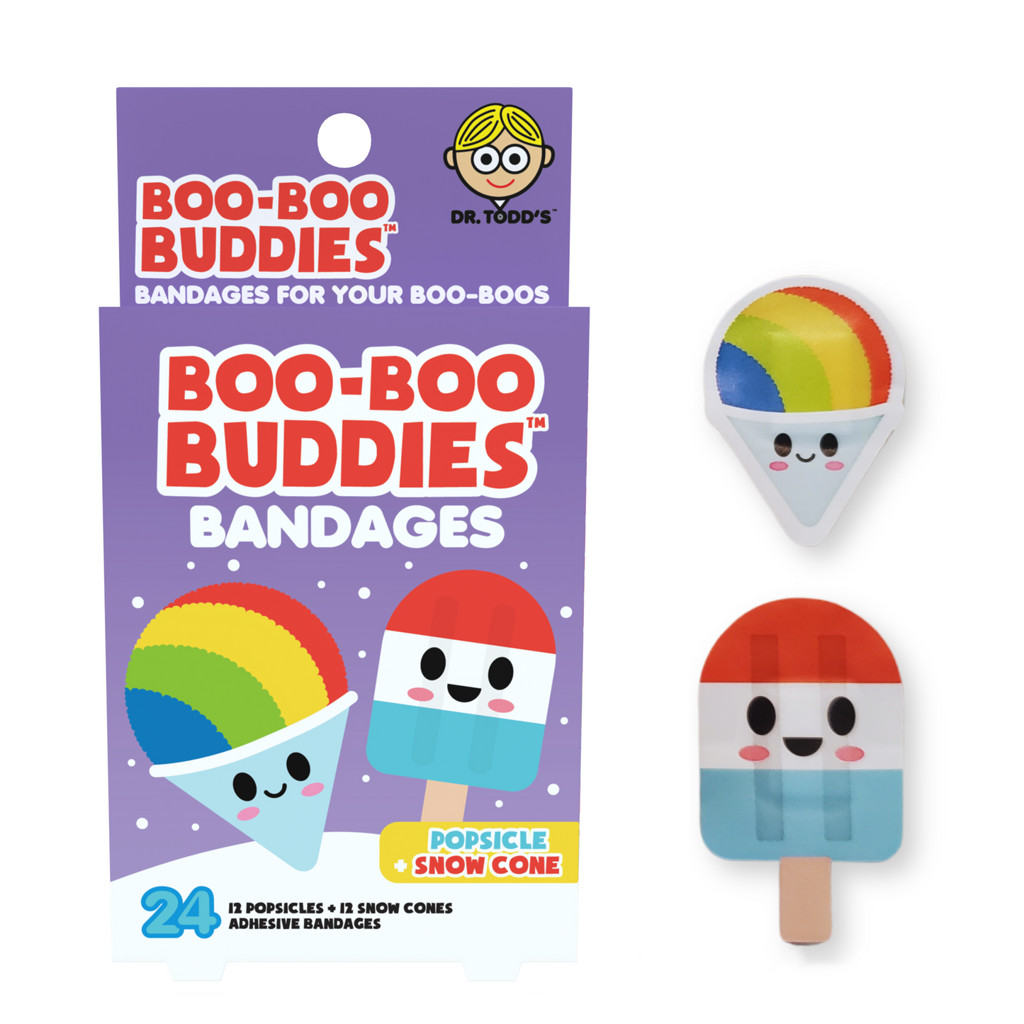 Kids Bandages – Popsicle + Snowcone (24 Count, Latex-Free)