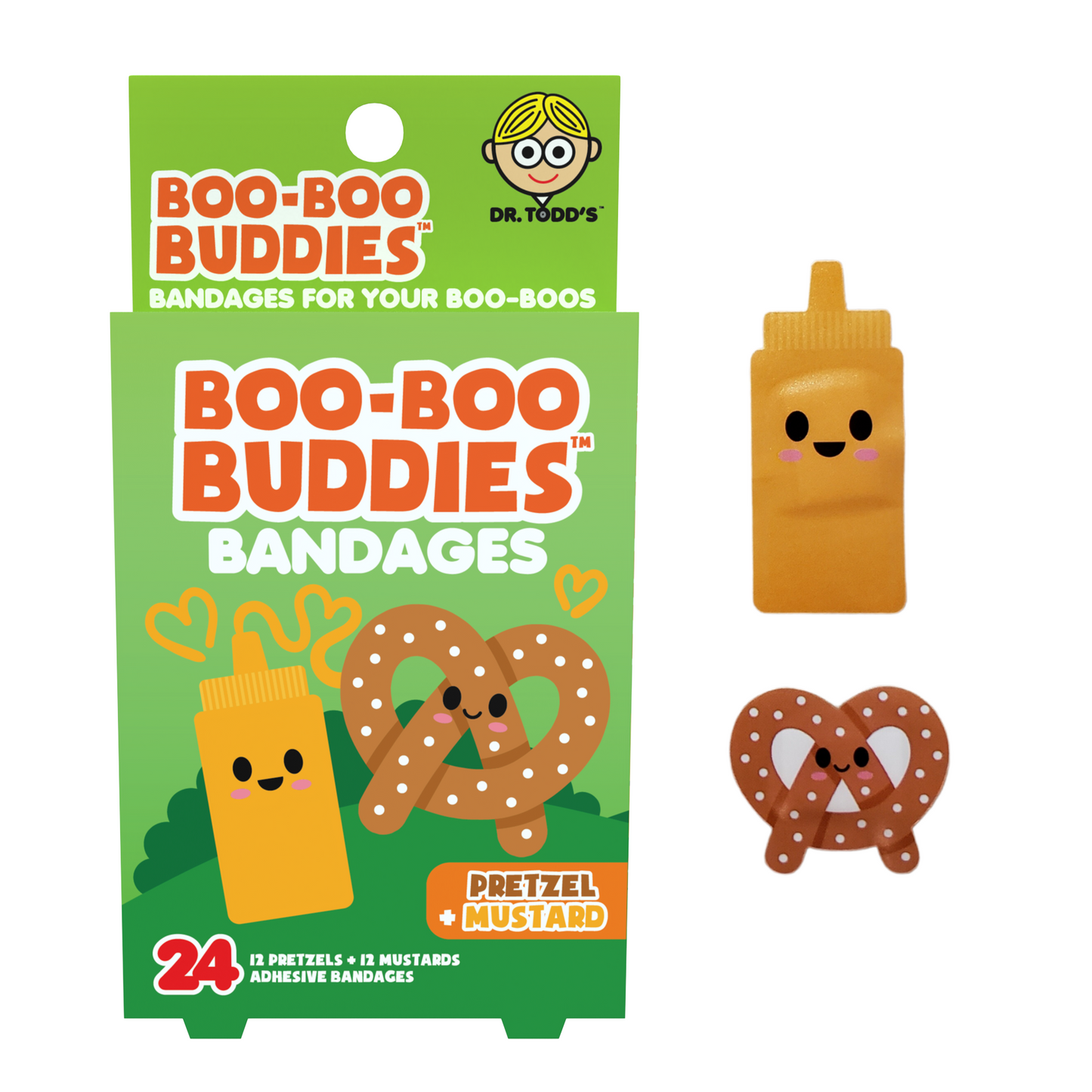 Kids Bandages – Pretzel + Mustard (24 Count, Latex-Free)