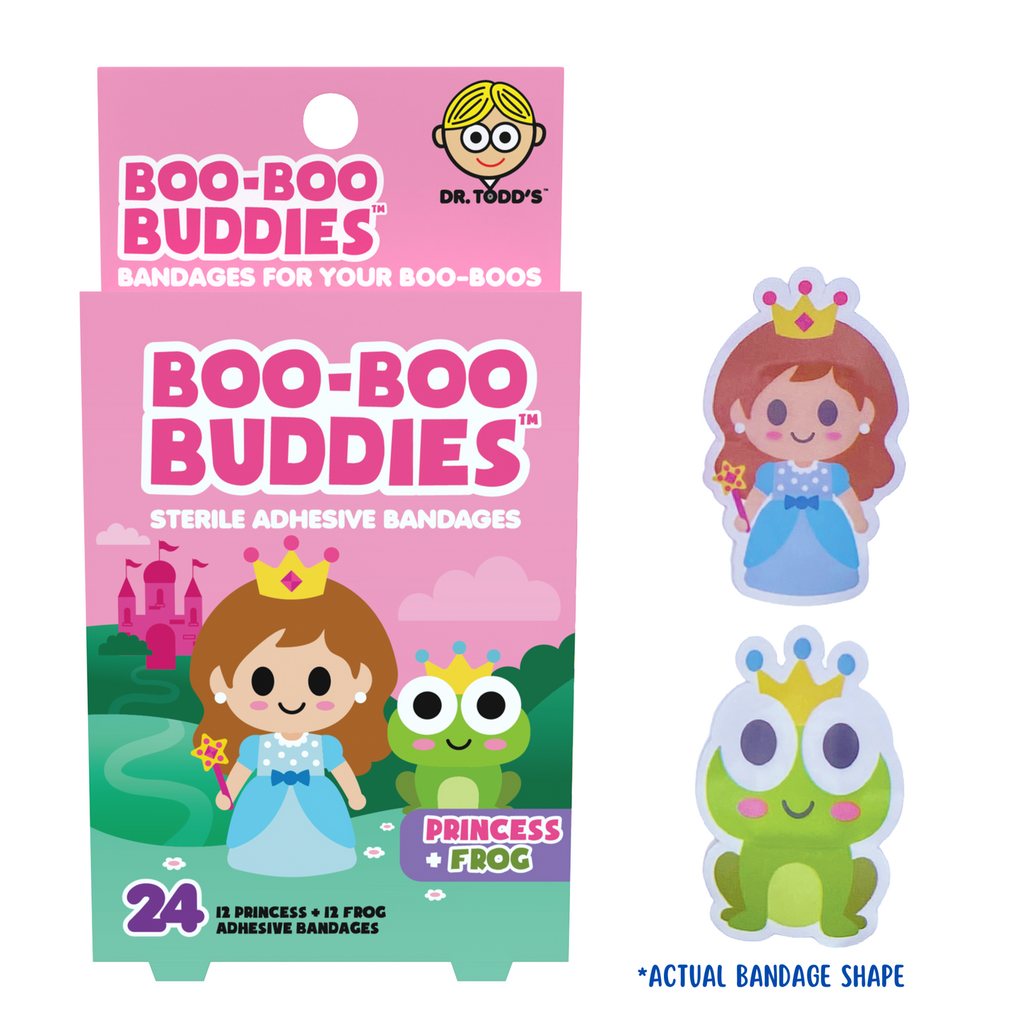 Kids Bandages – Princess + Frog (24 Count, Latex-Free)