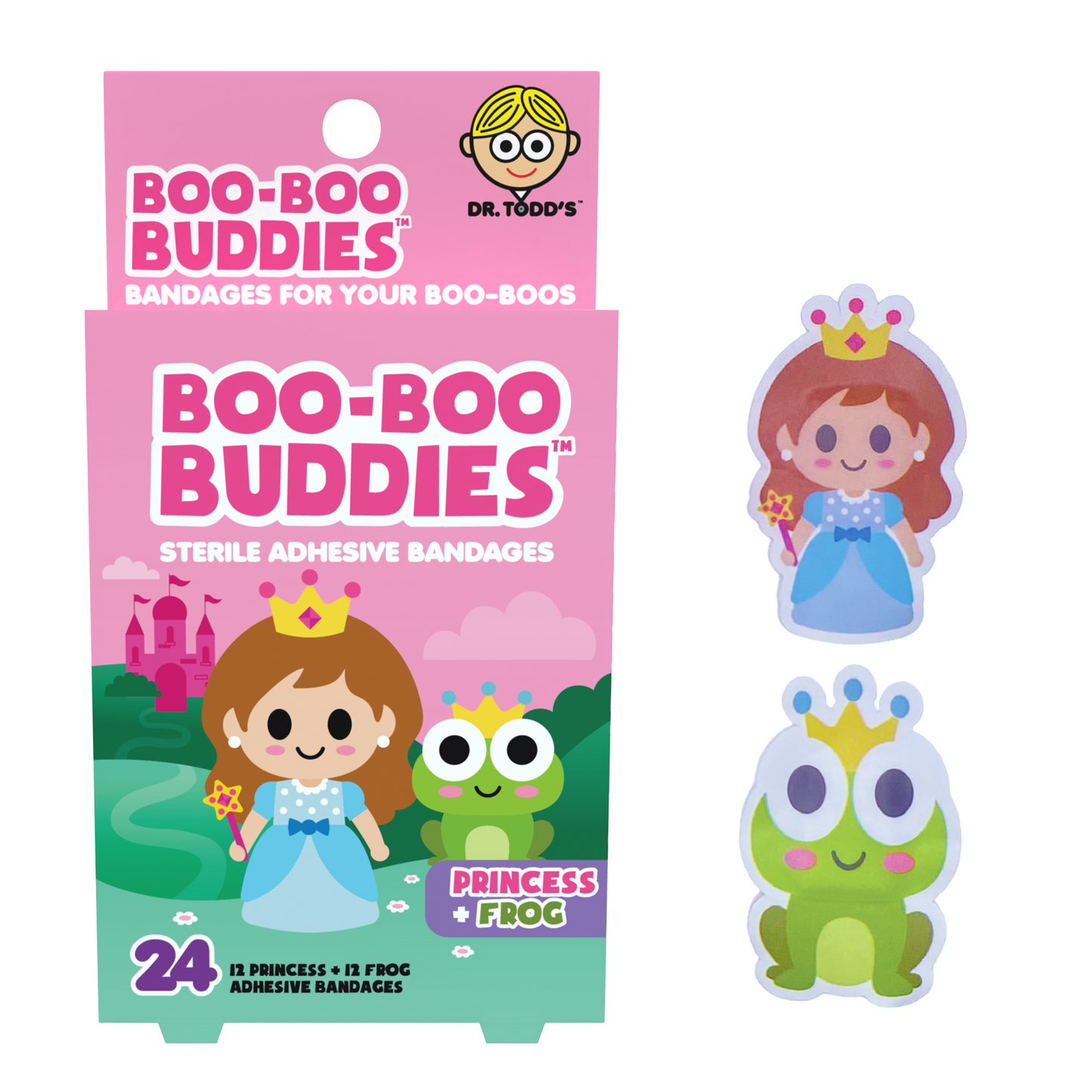Kids Bandages – Princess + Frog (24 Count, Latex-Free)