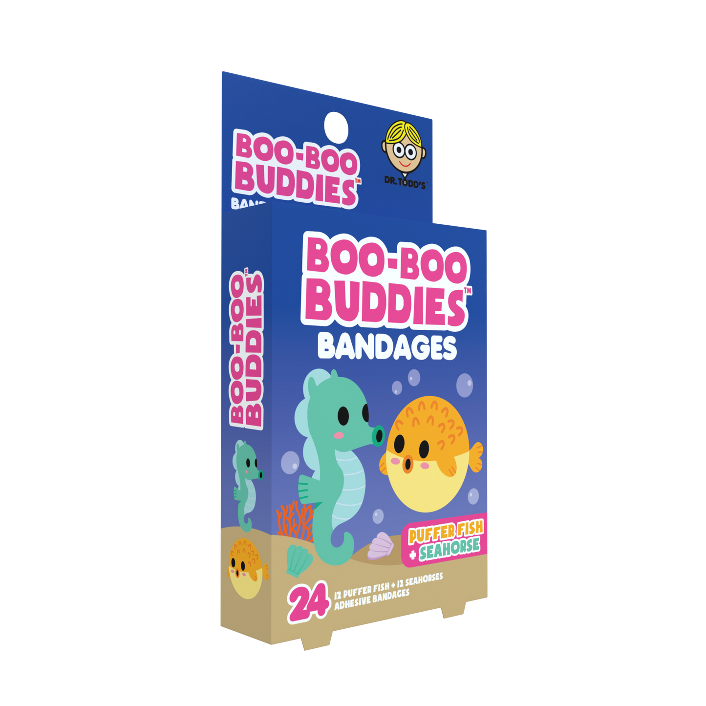 Kids Bandages – Pufferfish + Seahorse (24 Count, Latex-Free)