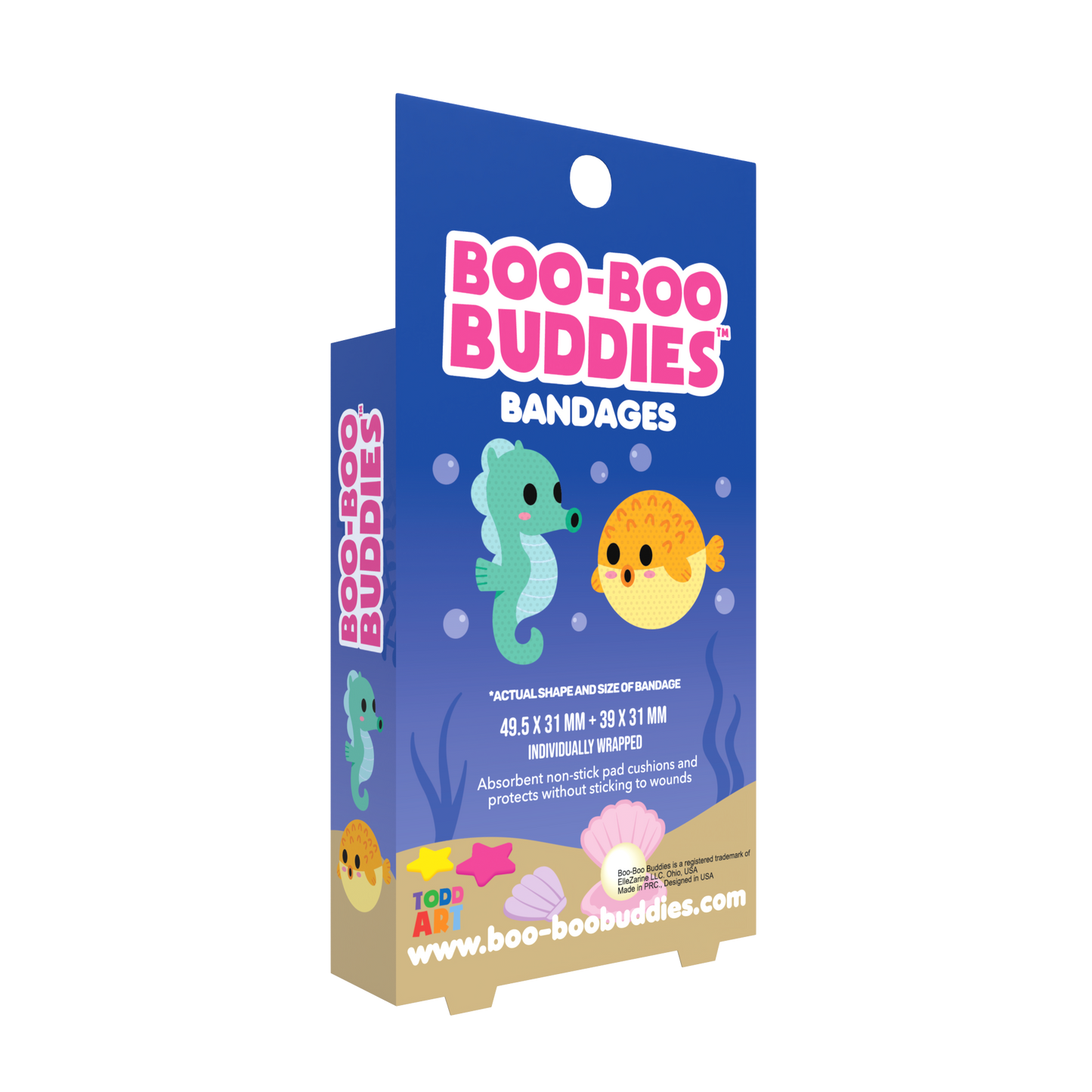 Kids Bandages – Pufferfish + Seahorse (24 Count, Latex-Free)
