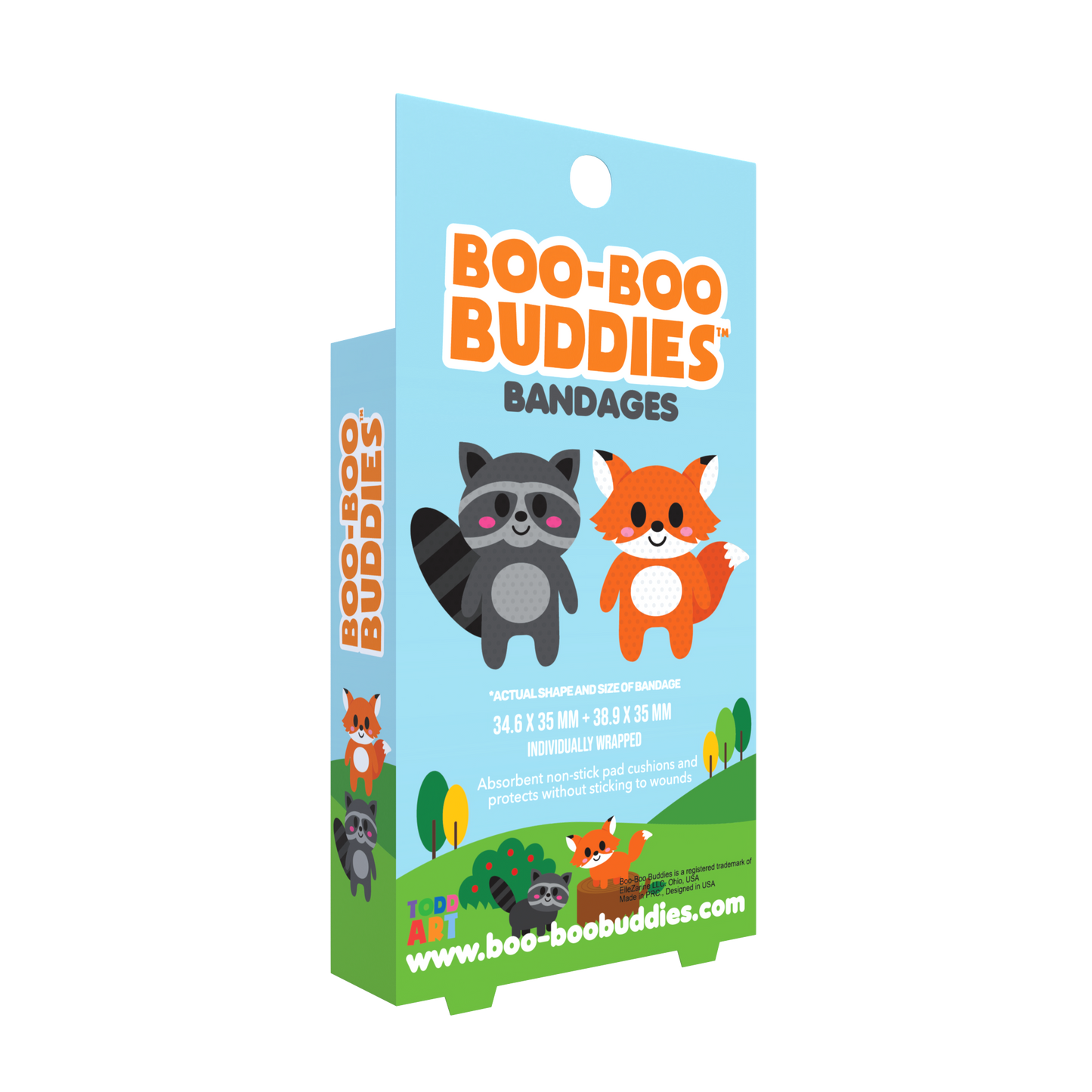 Kids Bandages – Raccoon + Fox (24 Count, Latex-Free)