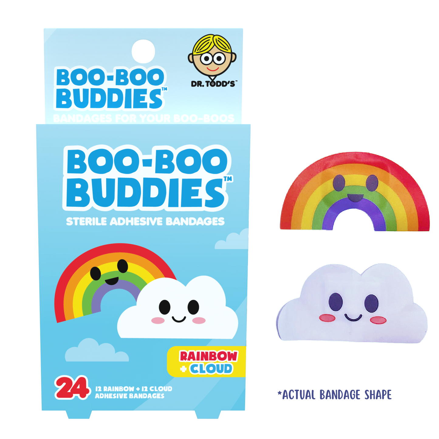Kids Bandages – Rainbow + Cloud (24 Count, Latex-Free)