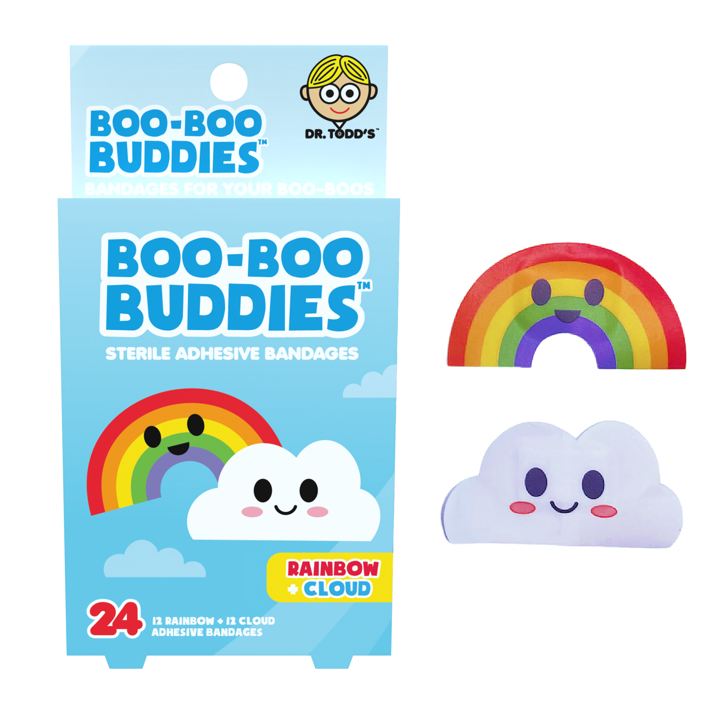 Kids Bandages – Rainbow + Cloud (24 Count, Latex-Free)