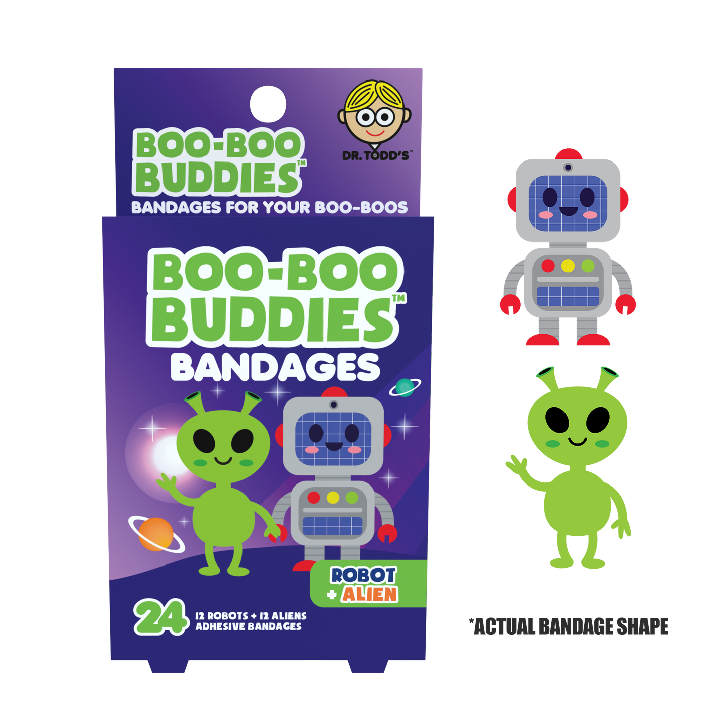 Kids Bandages – Robot + Alien (24 Count, Latex-Free)