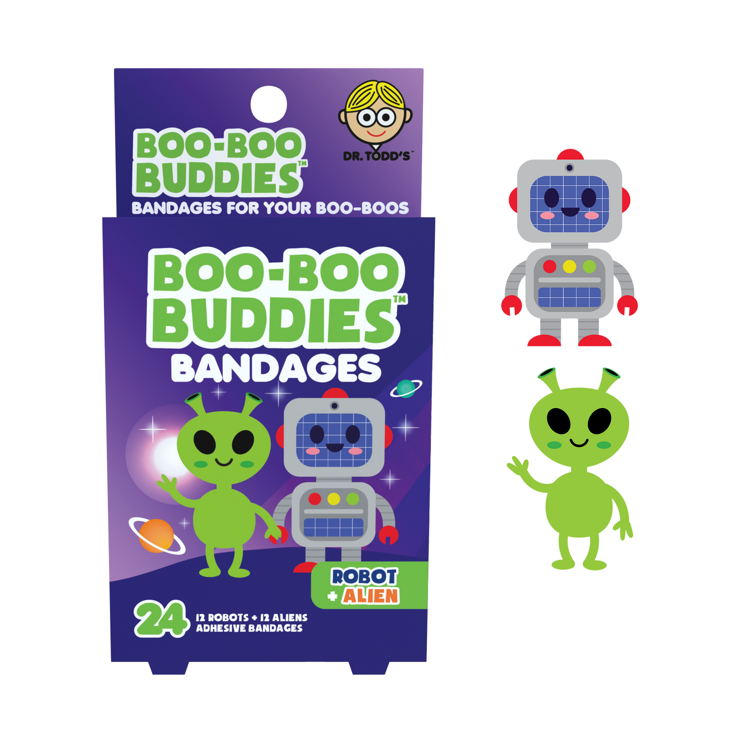 Kids Bandages – Robot + Alien (24 Count, Latex-Free)