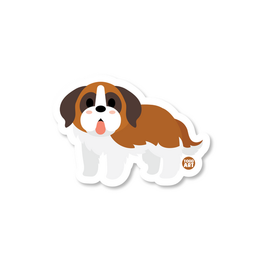Cute kawaii St Bernard dog vinyl sticker — glossy 3″ die‑cut with friendly face, perfect for pet lovers & planners