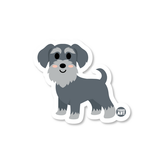 Cute kawaii Schnauzer dog vinyl sticker — glossy 3″ die‑cut with bushy beard for dog lovers & pet-themed crafts