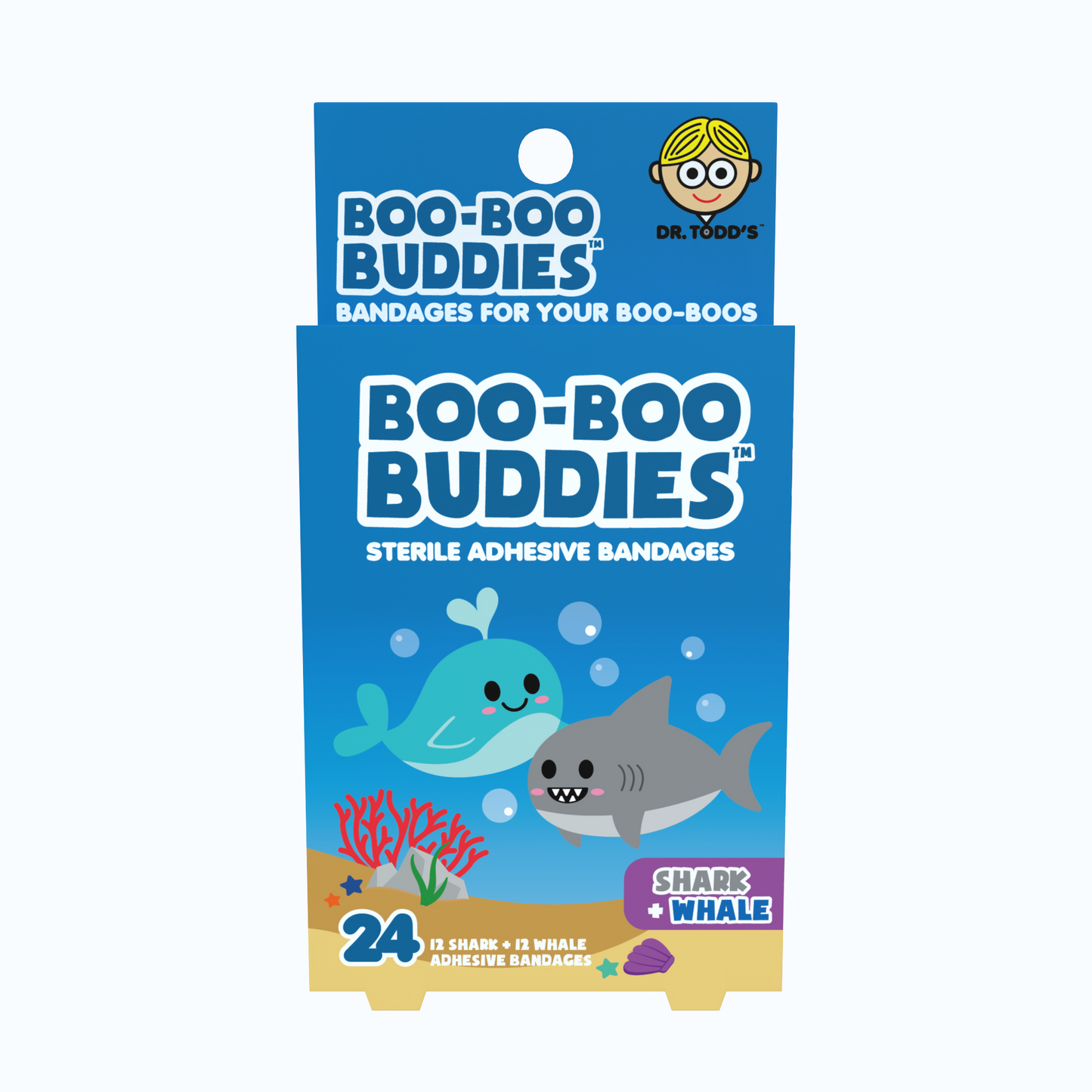 Kids Bandages – Shark + Whale (24 Count, Latex-Free)