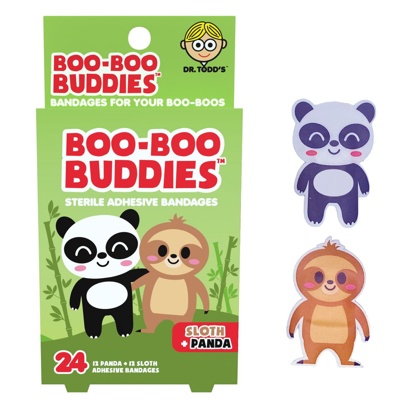 Kids Bandages – Sloth + Panda (24 Count, Latex-Free)