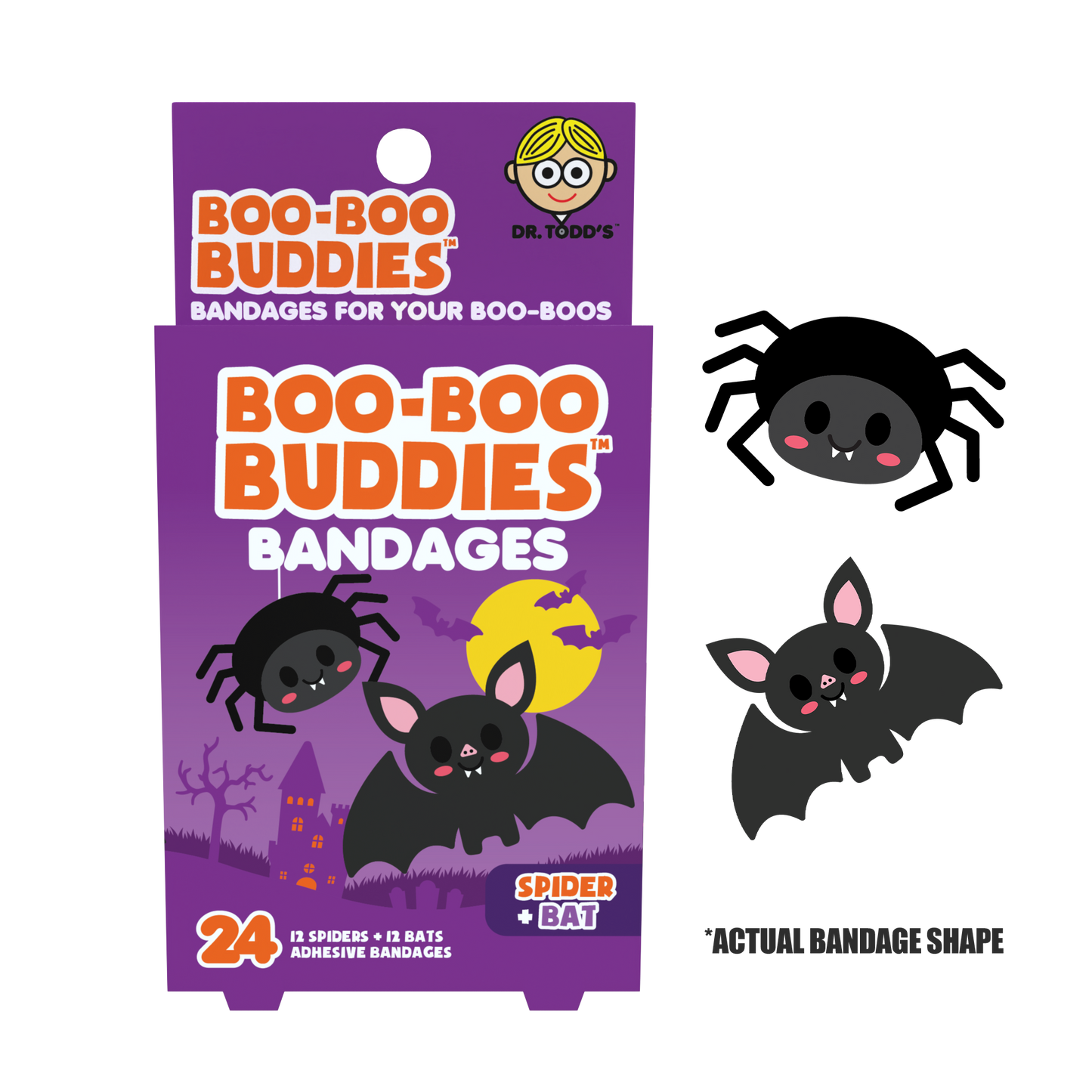 Kids Bandages – Spider + Bat (24 Count, Latex-Free)