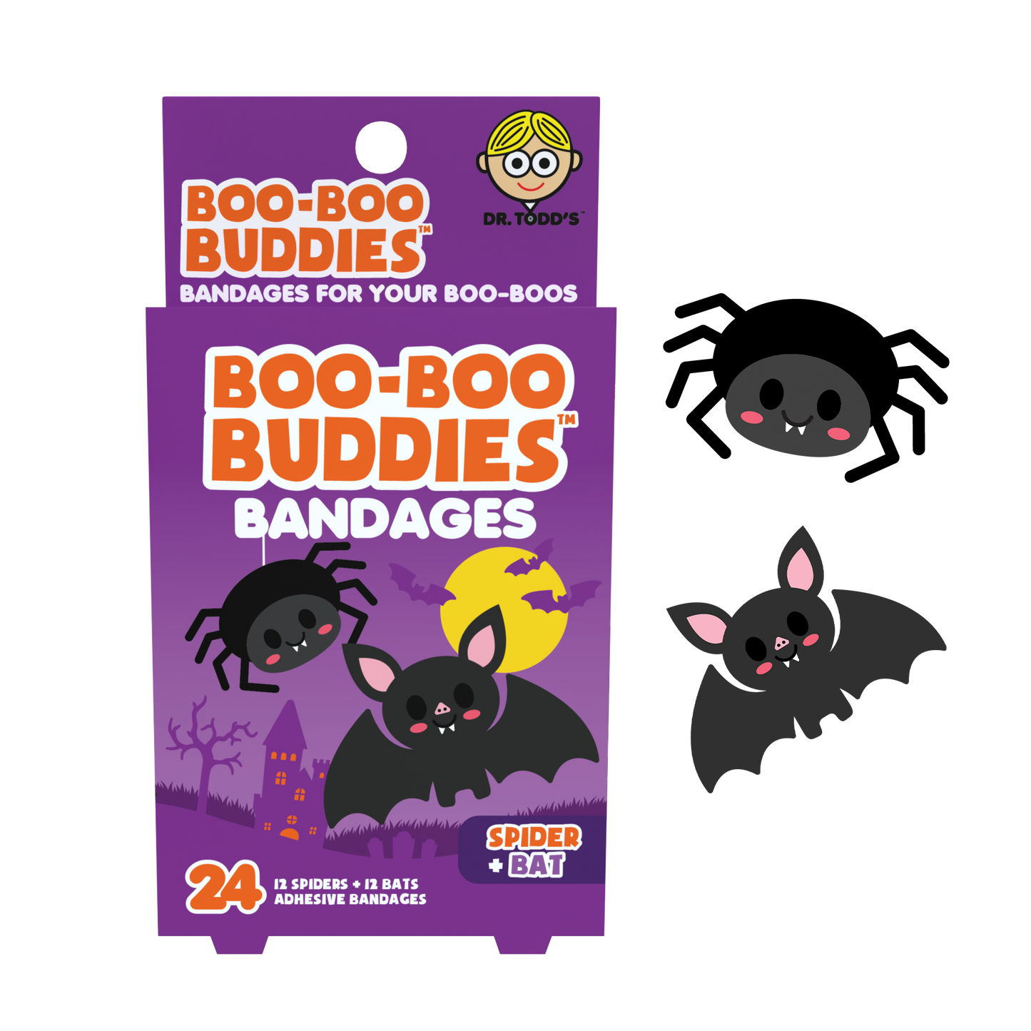 Kids Bandages – Spider + Bat (24 Count, Latex-Free)