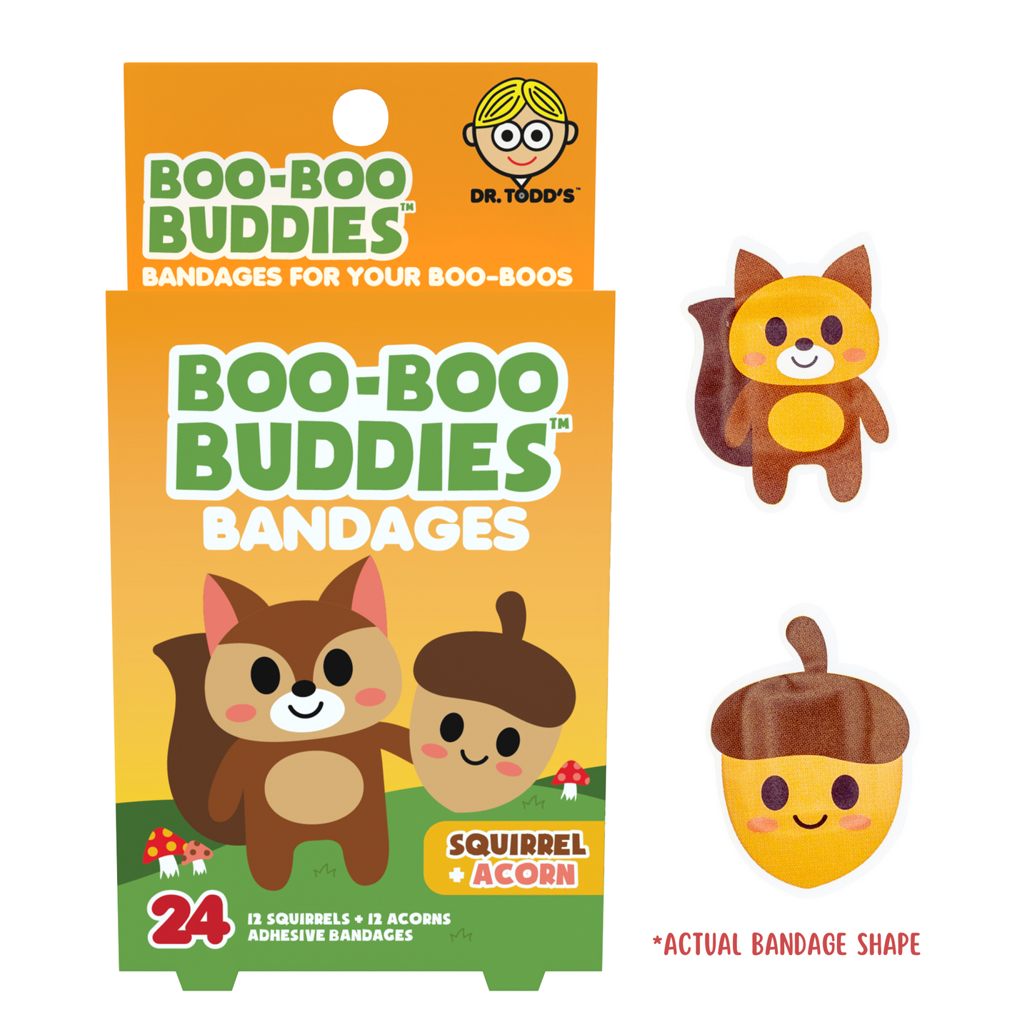 Kids Bandages – Squirrel + Acorn (24 Count, Latex-Free)
