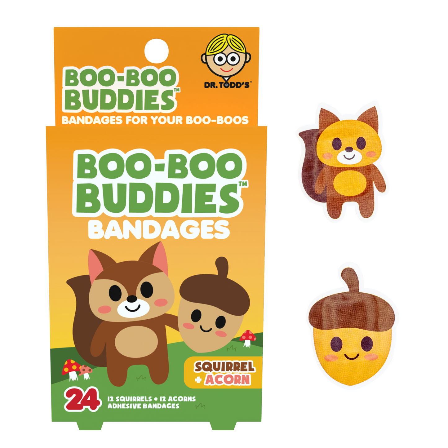 Kids Bandages – Squirrel + Acorn (24 Count, Latex-Free)