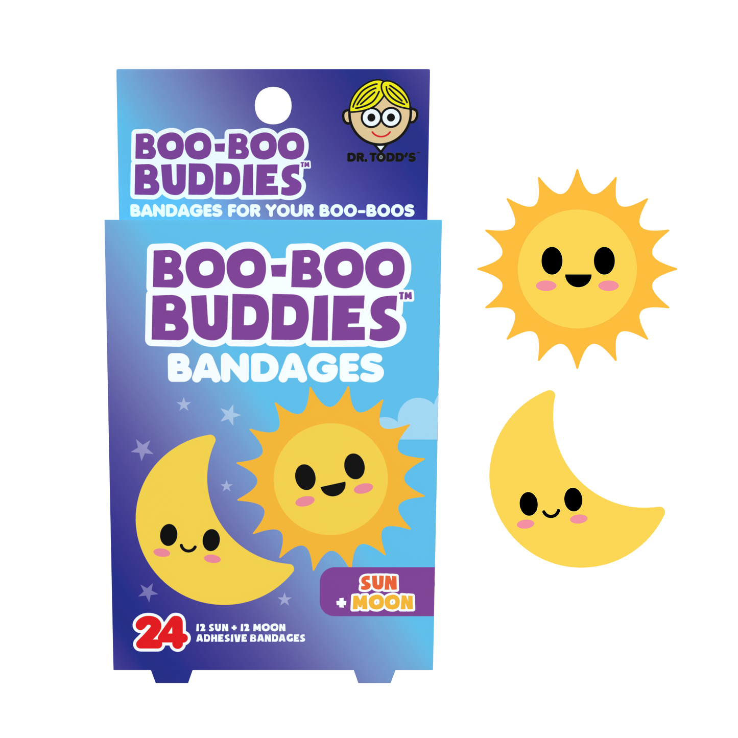 Kids Bandages – Sun + Moon (24 Count, Latex-Free)
