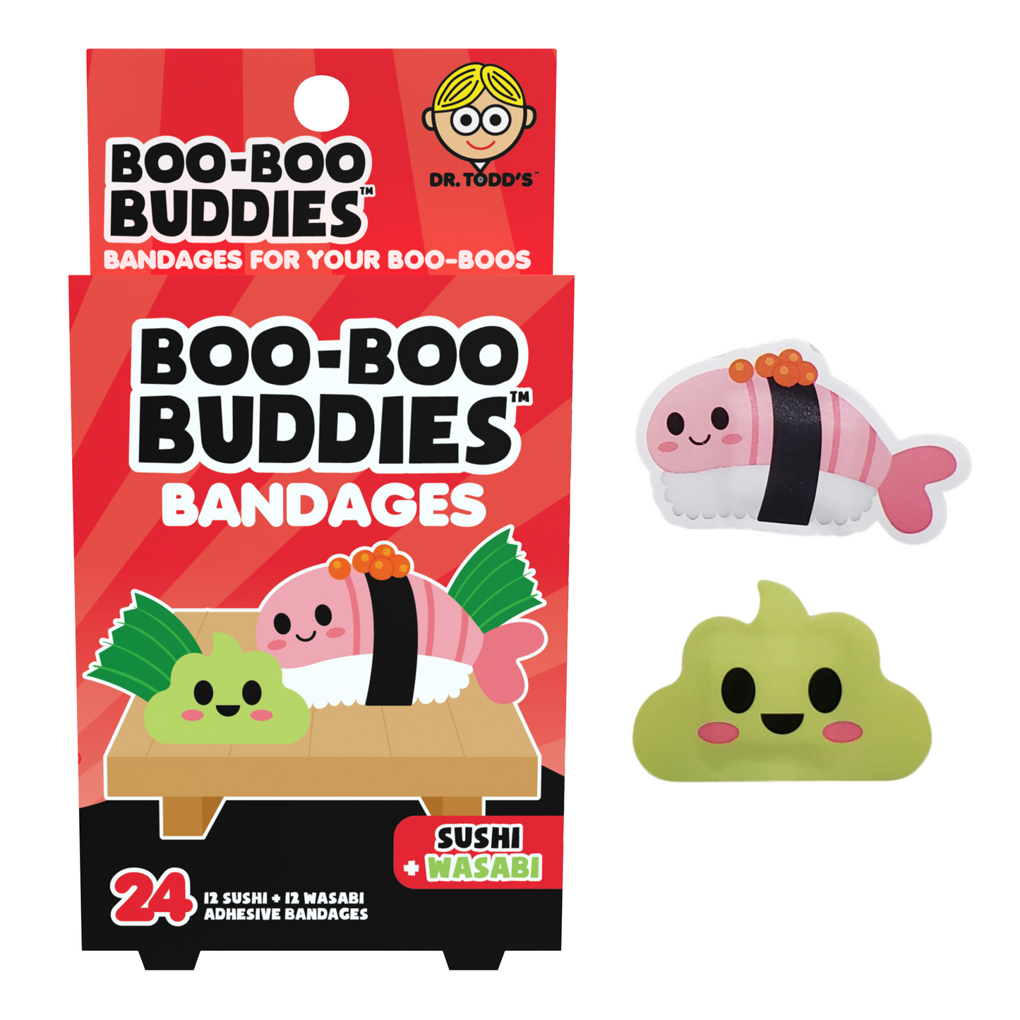 Kids Bandages – Sushi + Wasabi (24 Count, Latex-Free)
