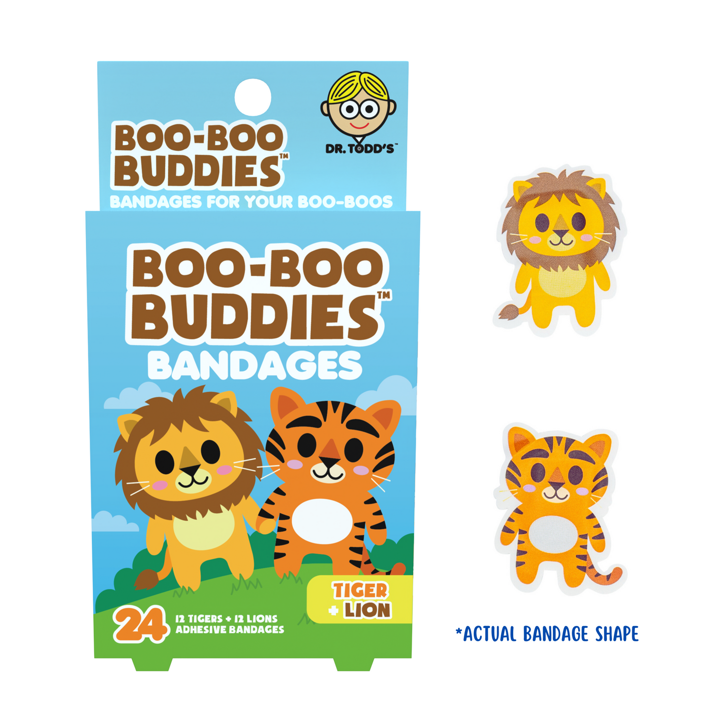 Kids Bandages – Tiger + Lion (24 Count, Latex-Free)