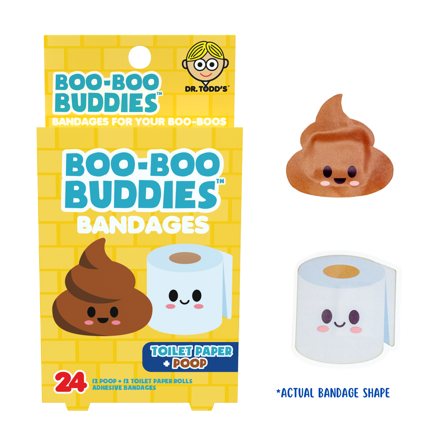 Kids Bandages – Toilet Paper + Poop (24 Count, Latex-Free)