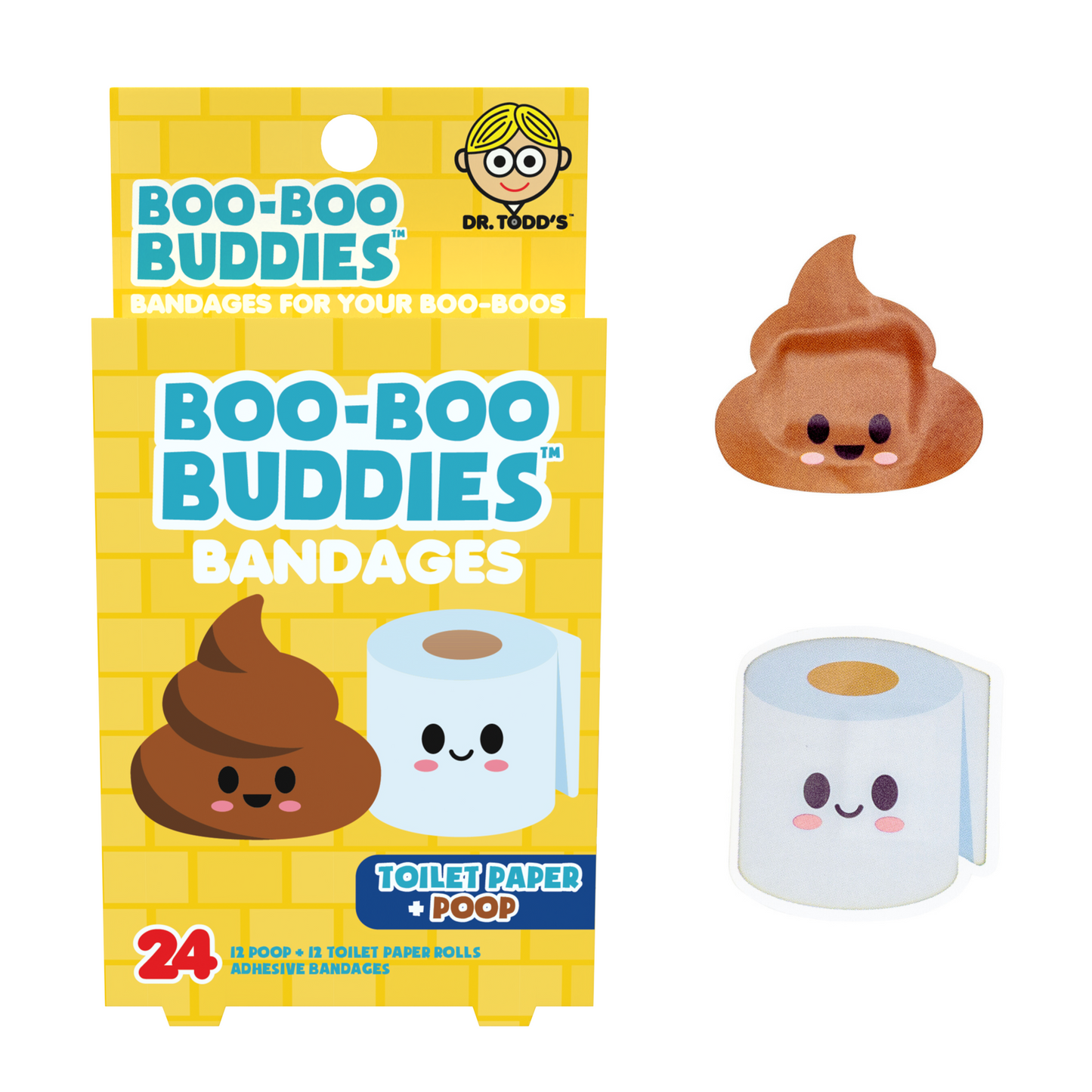 Kids Bandages – Toilet Paper + Poop (24 Count, Latex-Free)