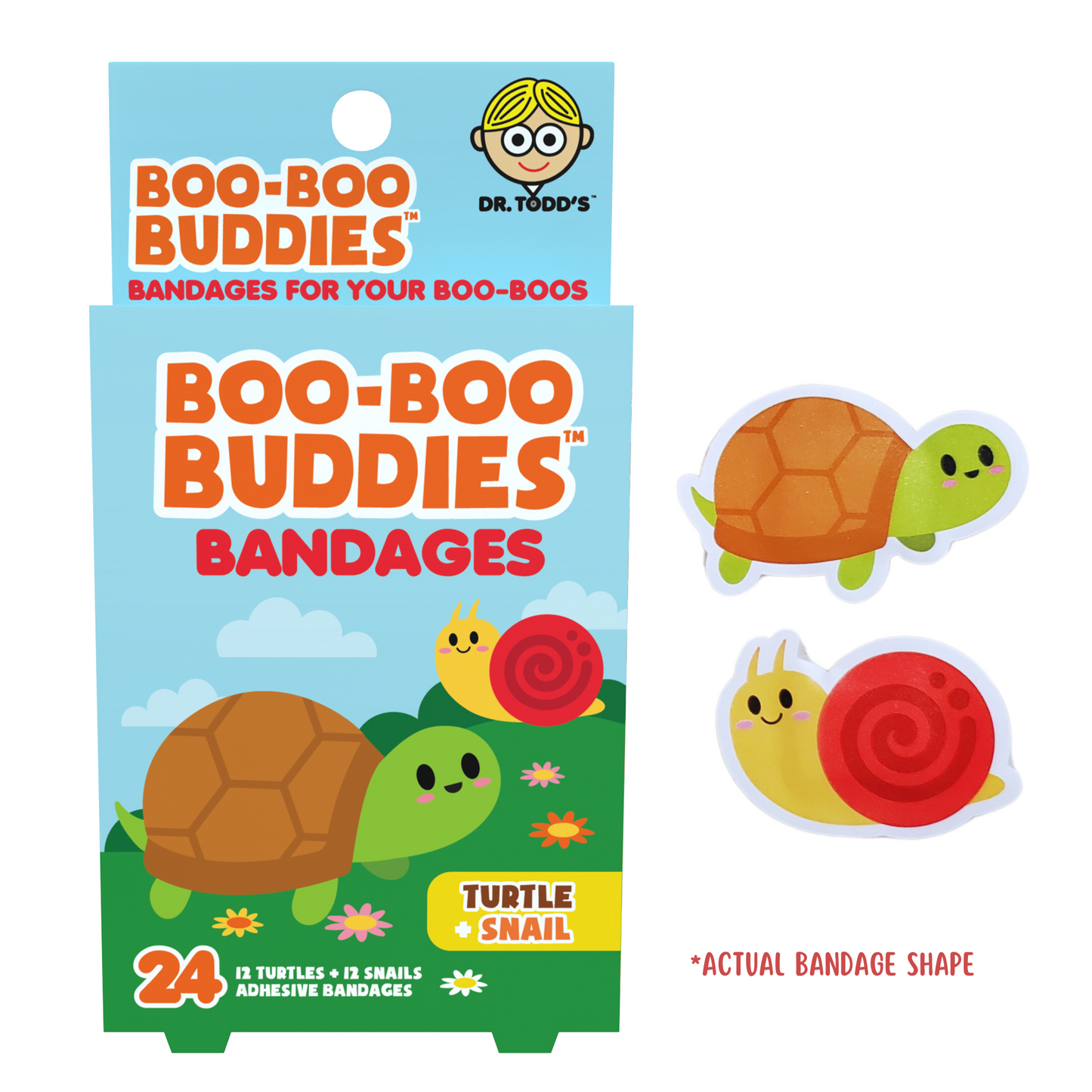 Kids Bandages – Turtle + Snail (24 Count, Latex-Free)