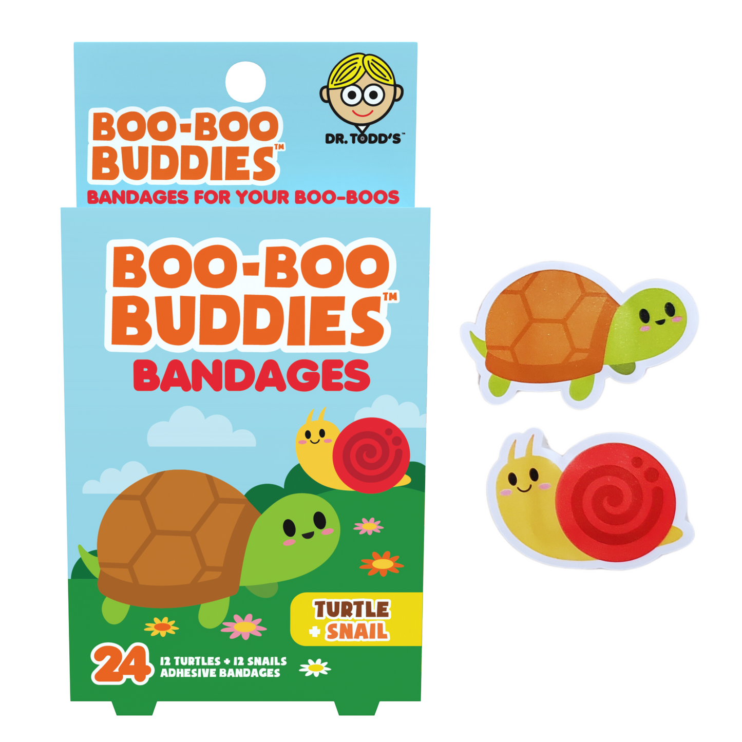Kids Bandages – Turtle + Snail (24 Count, Latex-Free)