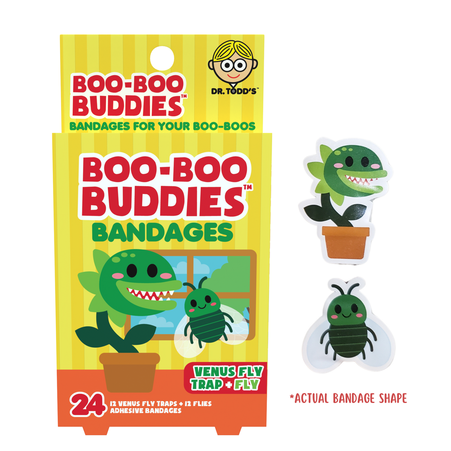Kids Bandages – Venus Fly Trap + Fly (24 Count, Latex-Free)