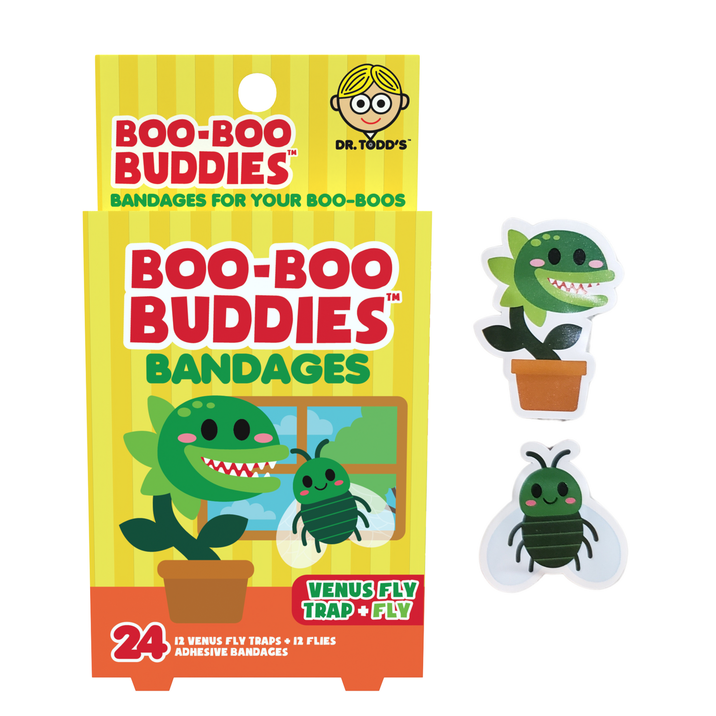 Kids Bandages – Venus Fly Trap + Fly (24 Count, Latex-Free)