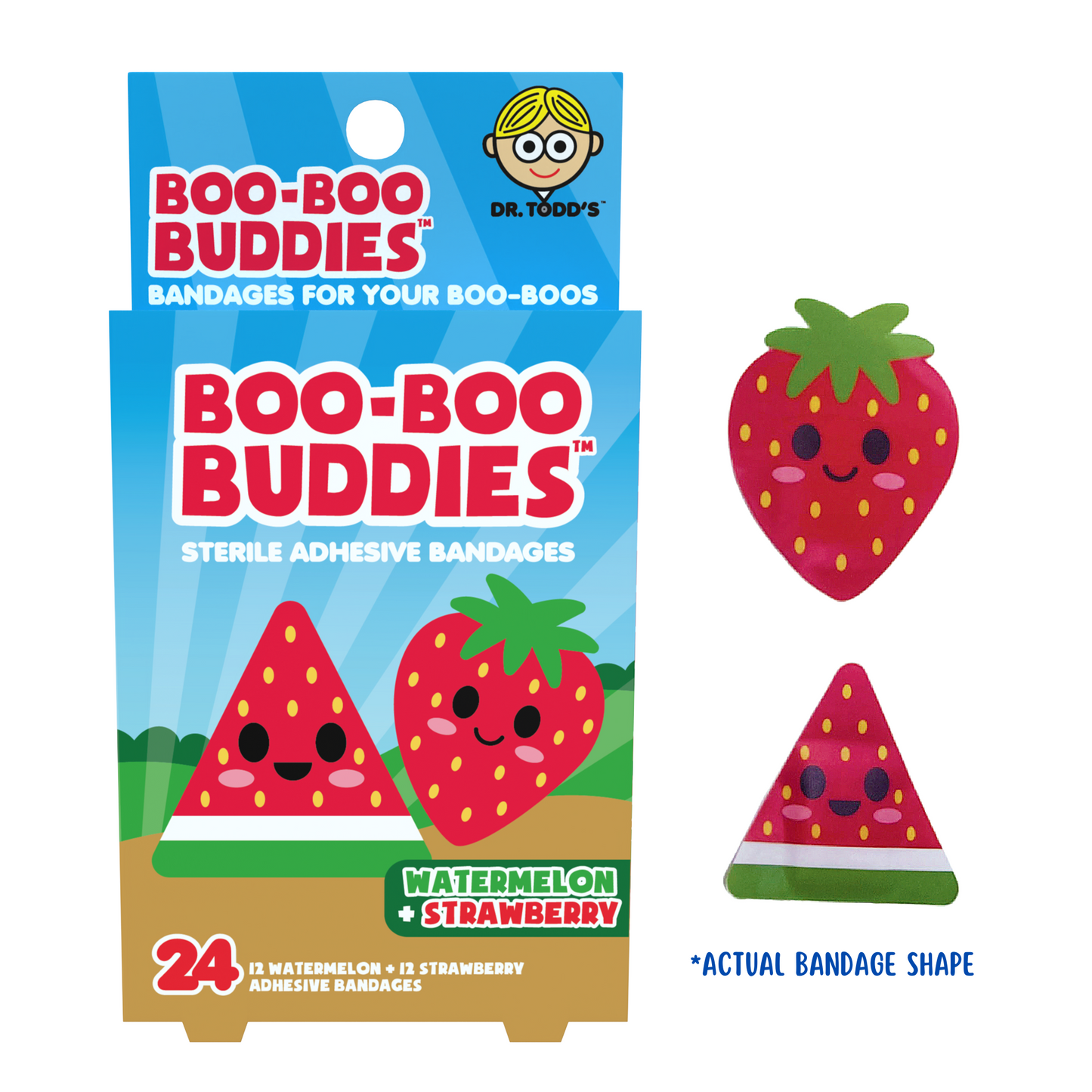 Kids Bandages – Watermelon + Strawberry (24 Count, Latex-Free)