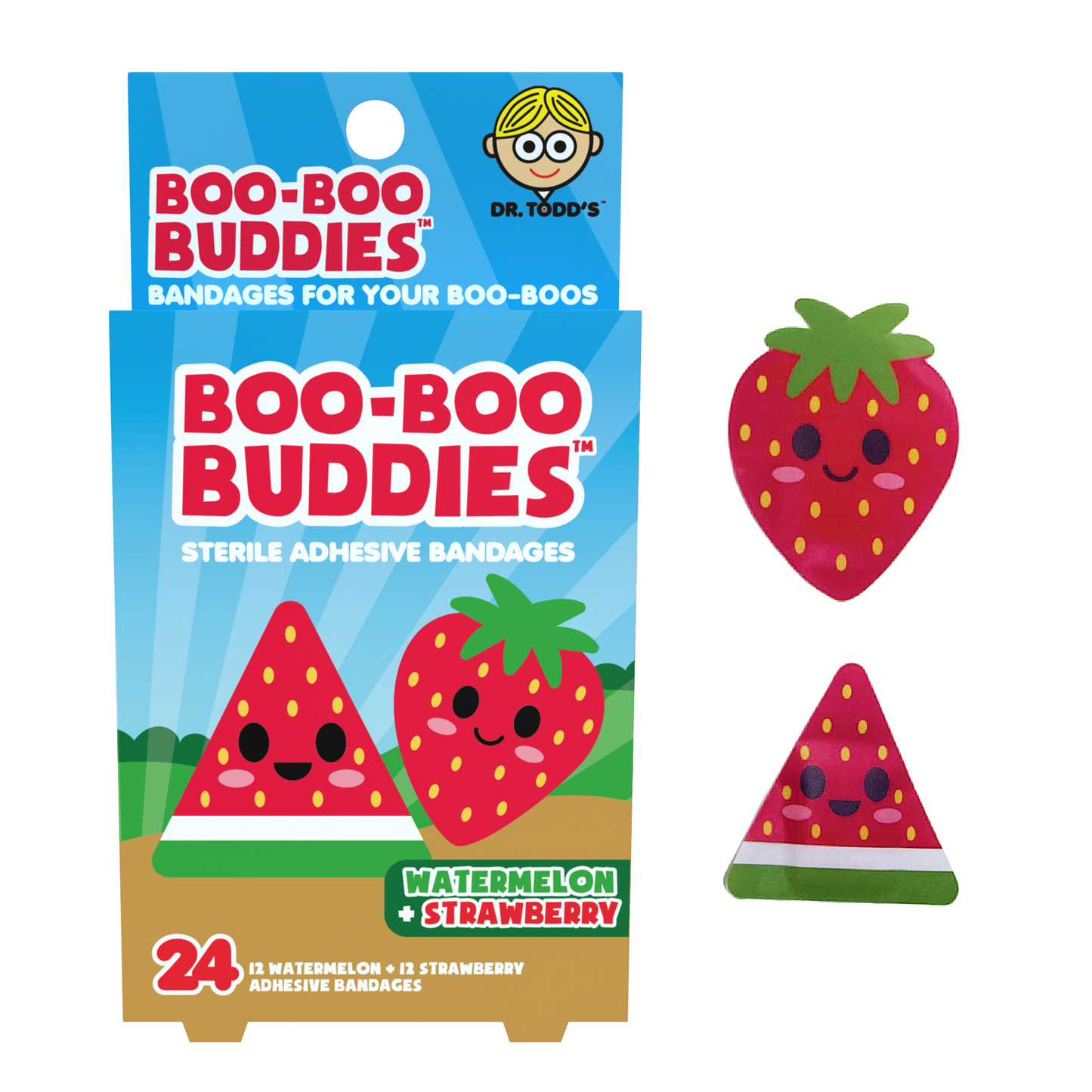 Kids Bandages – Watermelon + Strawberry (24 Count, Latex-Free)