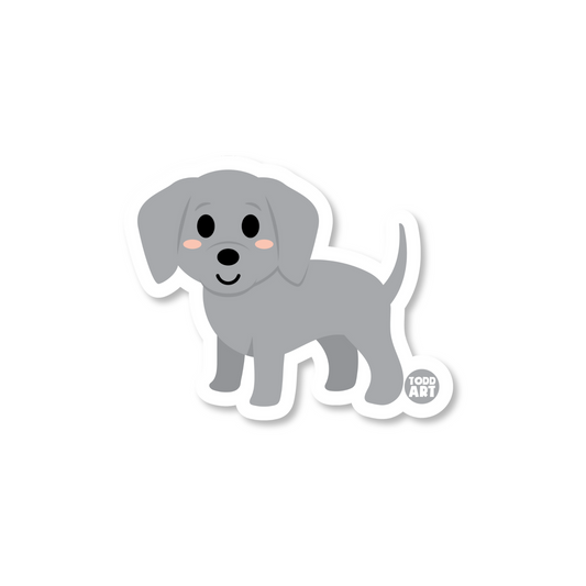 Cute kawaii Weimaraner dog vinyl sticker — glossy 3″ die‑cut with happy expression for dog-lover collections