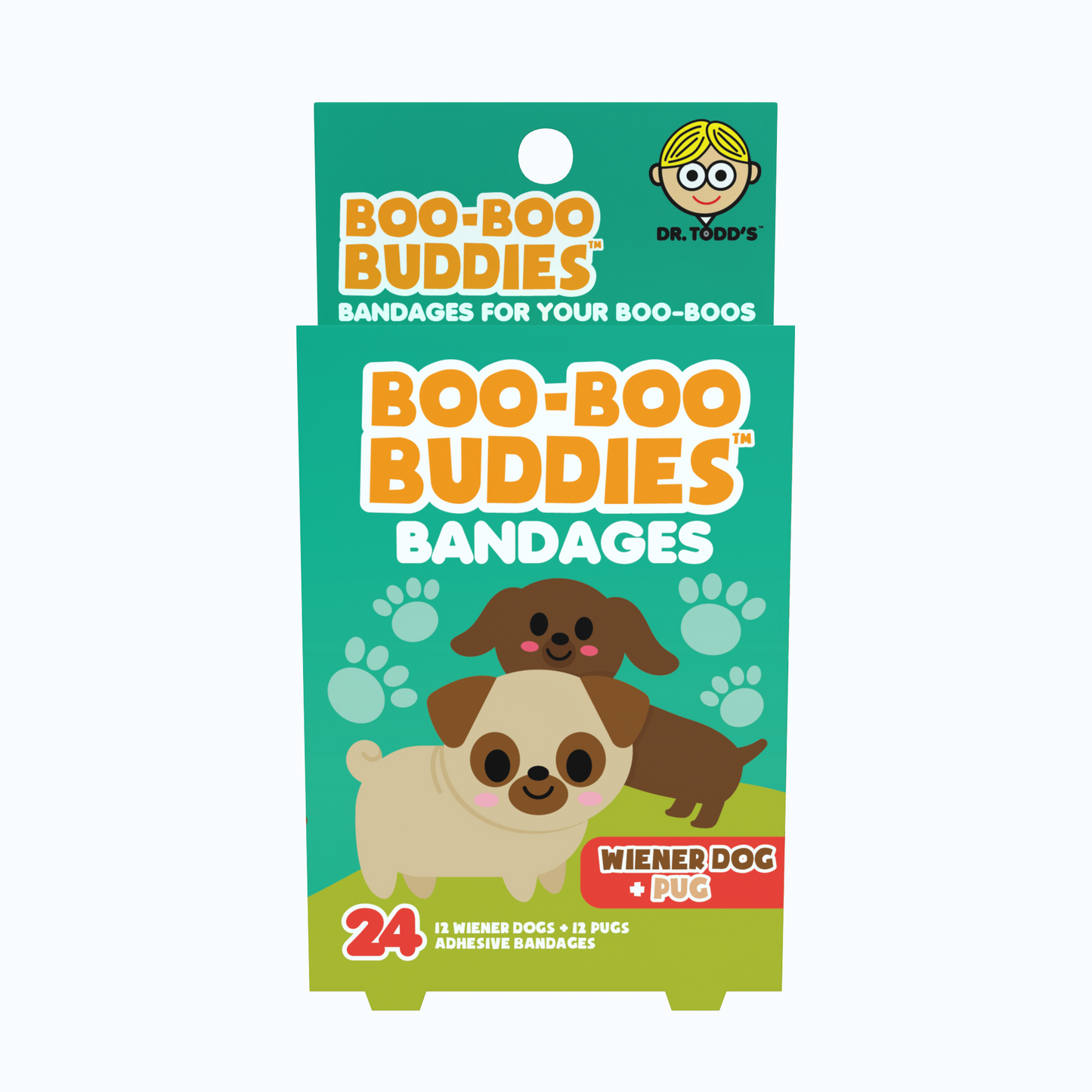 Kids Bandages – Wiener Dog + Pug (24 Count, Latex-Free)