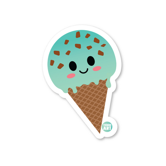 Mint Chocolate Chip Ice Cream - 3" Art Sticker