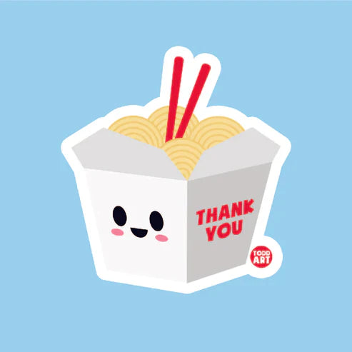Boo Boo Buddies™ Take‑Out Noodles Sticker – Cute Kawaii Vinyl Sticker, Waterproof Glossy 3″ Art Sticker